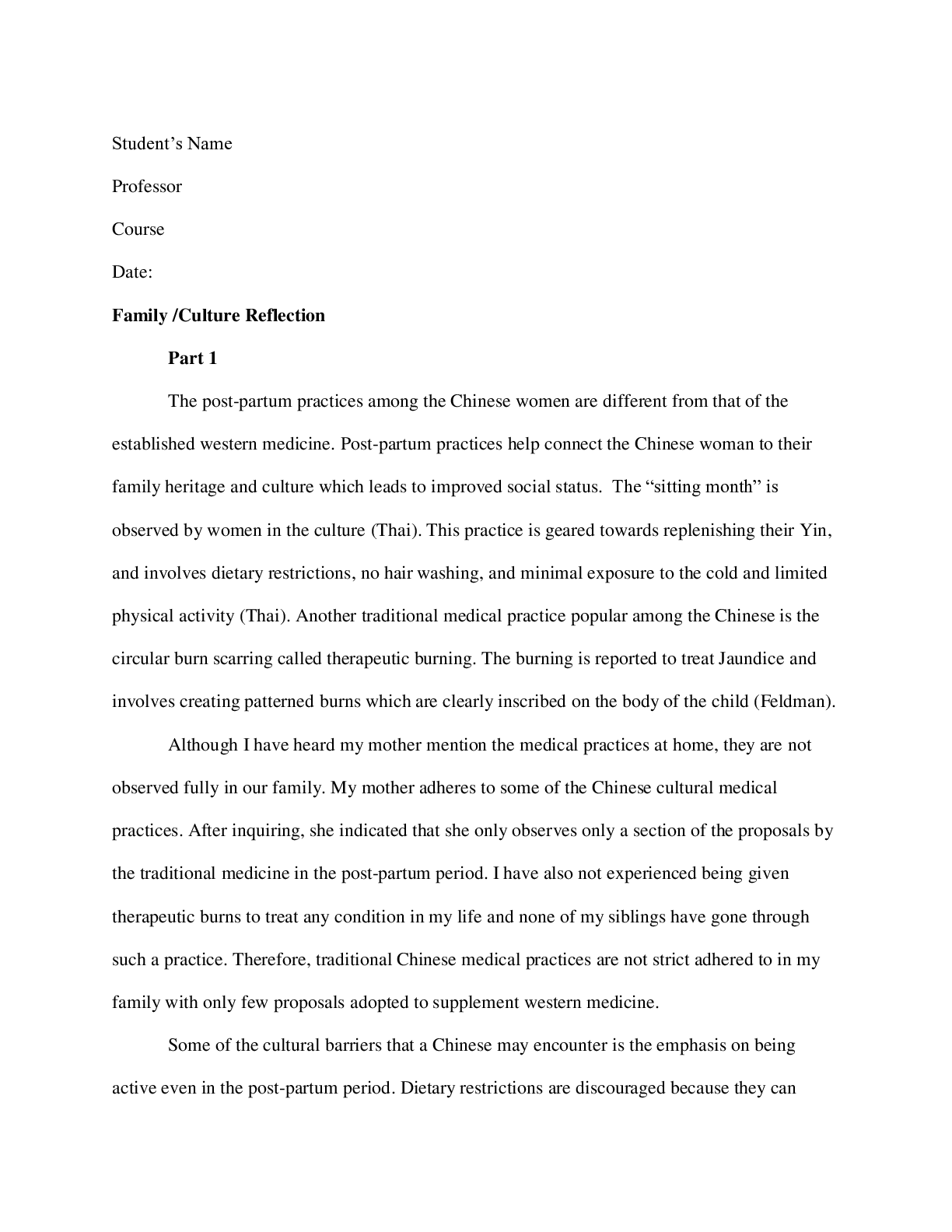 Preview image of Family /Culture Reflection document